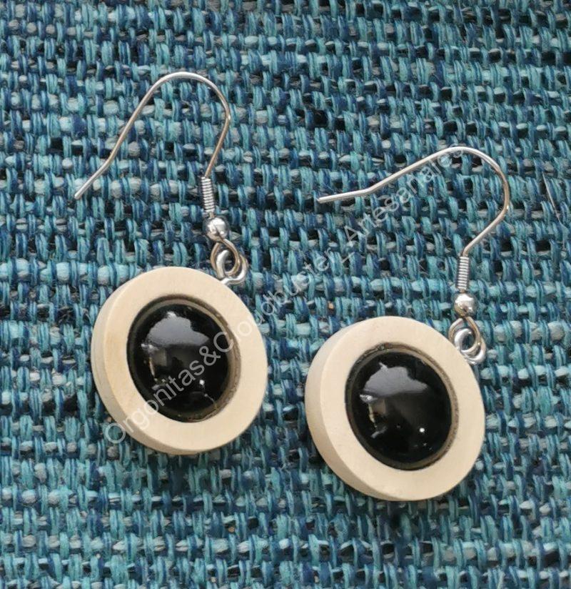 Pendientes Artesanales de Shungita y madera 2 colores - Imagen 4