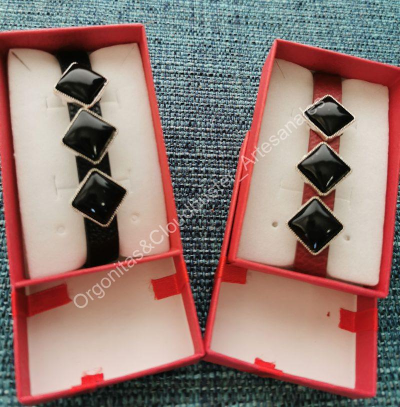 Pulsera Artesanal de Shungita formato Rombos 2 Colores