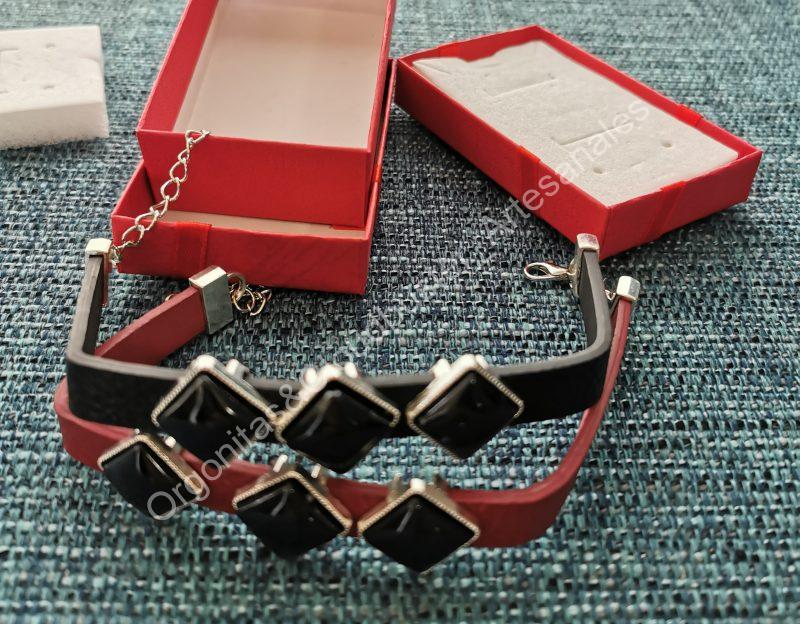 Pulsera Artesanal de Shungita formato Rombos 2 Colores - Imagen 2